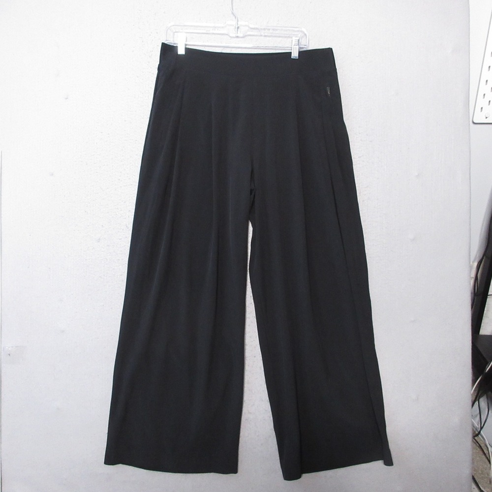 Athleta Brooklyn Heights Pants 14 Black Wide Leg Pleated High Rise Travel Pocket